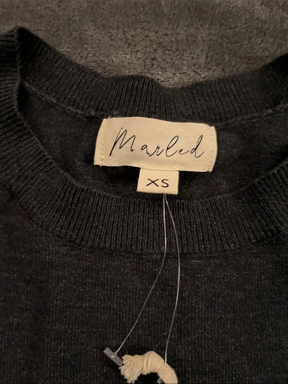 Marled Black Puff-Sleeve Crewneck Sweater